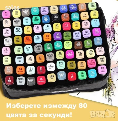Комплект 80 броя двустранни маркери в Ученически пособия, канцеларски ...