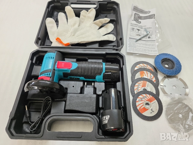 Мини Акумулаторен Ъглошлайф (Ръчна Шлайфмашина) с две батерии и кутия, снимка 12 - Други инструменти - 52436982