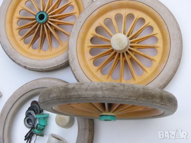 К-т Пластмасови Ходови КОЛЕЛА Ø180 / 26 мм Главини със Спици Втулки за ос Ø10 мм Гуми Бандаж БАРТЕР, снимка 2 - Друго - 44702011