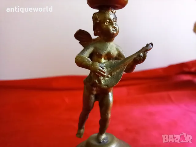 Стар Бронзов Свещник , Ангел , ХЕРУВИМ, снимка 2 - Антикварни и старинни предмети - 47901165