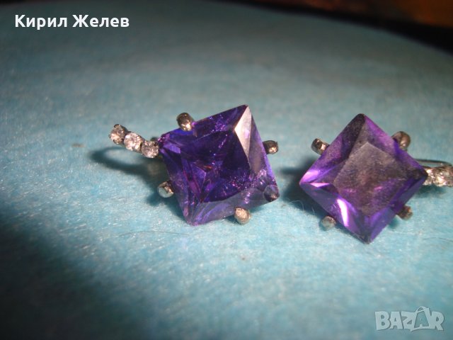 ВИНТИДЖ СКЪПОЦЕННИ СРЕБРИСТИ ОБЕЦИ с ГОЛЯМ ФАСЕТ АМЕТИСТ и ЦИРКОНИ 26682, снимка 13 - Обеци - 34806105