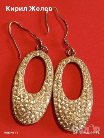 Луксозни овални сребърни обеци с ювелирно инкрустирани кристали стил и елегантност 40360, снимка 6 - Обеци - 52881828