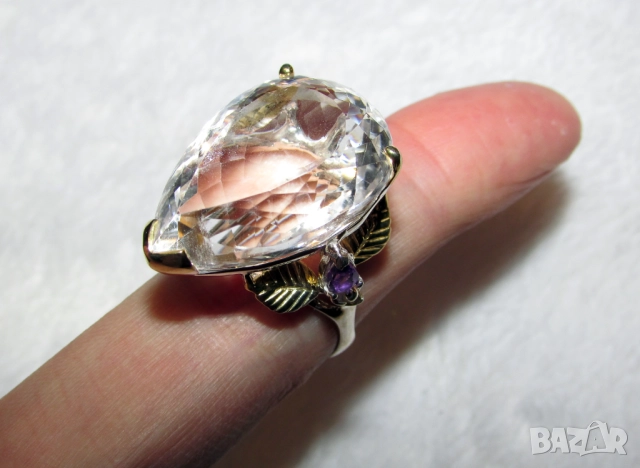 925 сребърен пръстен с планински кристал 30 карата, подходящ за подарък , снимка 4 - Пръстени - 51723296