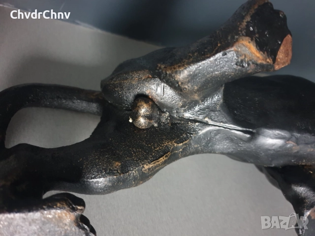 чугунена статуетка 40см-5кг/стара метална желязна фигура на дебнеща мъжка пума-пантера, снимка 9 - Антикварни и старинни предмети - 51092232