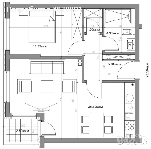 Двустаен с опция за паркомясто