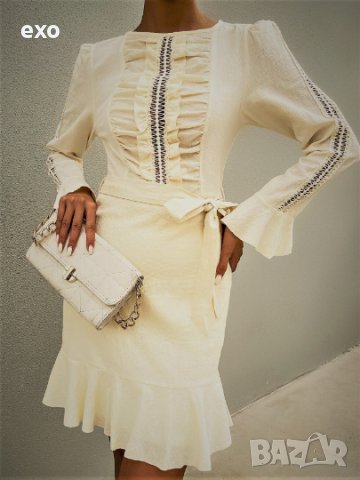 Елегантна рокля в кремаво, Официална рокля, снимка 3 - Рокли - 41058869