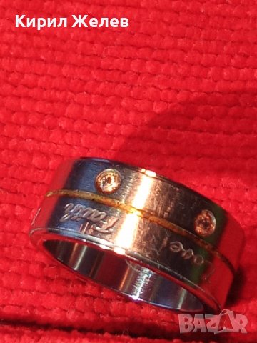 ВЯРА НАДЕЖДА ЛЮБОВ МАРКОВ ПРЪСТЕН БЛАГОРОДНА СТОМАНА ИНКРУСТИРАНИ СКЪПИ КАМЪНИ ФАСЕТИРАНИ 19625, снимка 2 - Пръстени - 32088875