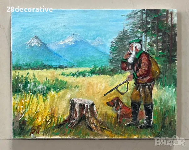 Картина Венелин Петров “Ловец с куче” масло върху платно