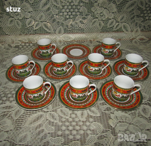 Порцеланови чашки за кафе с чинийки, с коледни мотиви, нови, снимка 3 - Чаши - 52585463