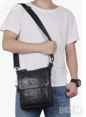 мъжка чанта от естествена кожа телешки бокс цип+тик так закопчаване, снимка 11 - Чанти - 42080904