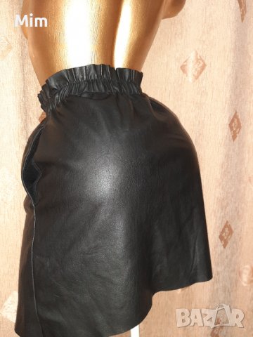 Zara S Черна кожена пола с копчета тик так , снимка 3 - Поли - 39399299