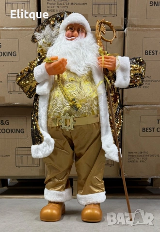 Луксозна коледна фигура Дядо Коледа в златно (50 / 70 / 90 см), снимка 3 - Декорация за дома - 53005887
