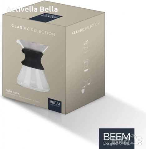 Стъклена кана с метален филтър BEEM Classic Selection Pour Over (до 6 чаши), снимка 6 - Аксесоари за кухня - 52522149