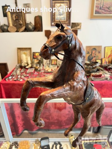 Стара кожена фигура на кон. №4385, снимка 2 - Колекции - 41817116