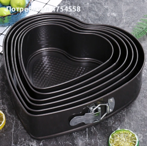 Комплект от 6 броя метални форми сърце за торта   , снимка 2 - Форми - 53702758