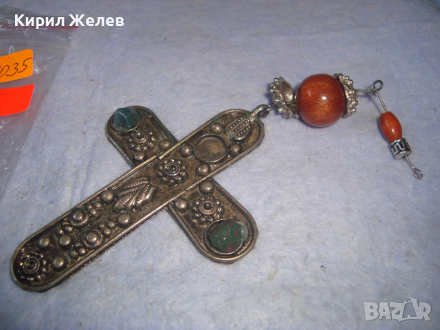 ГОЛЯМ СТАР СРЕБРИСТ СТИЛНО ОРНАМЕНТИРАН НАГРЪДЕН КРЪСТ с АВАНТЮРИН ТОПЧЕ КАМЪЧЕТА 19035, снимка 7 - Колиета, медальони, синджири - 36365269