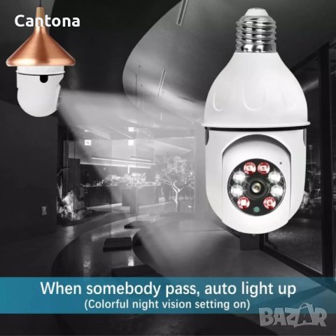 PTZ панорамна камера с 360° въртене, 5 Mpx, Full HD, Wi Fi , SD слот, LED лампа, снимка 3 - IP камери - 41316502