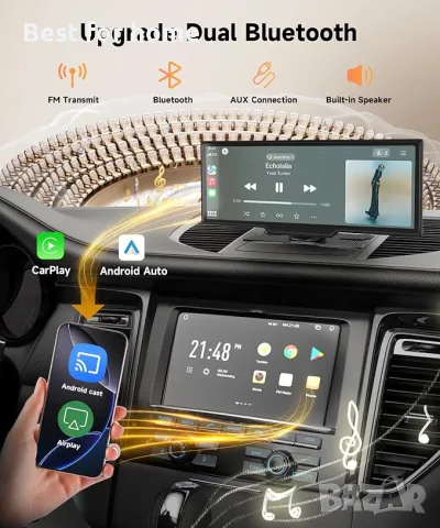 Безжично Carplay Android Auto екран 10.26 инча преносимо автомобилно стерео, Hodozzy HD, снимка 3 - Аксесоари и консумативи - 55988052