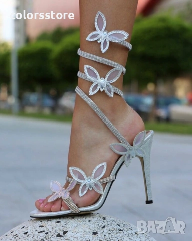 Сандали на ток - сребристи - PR10 , снимка 2 - Сандали - 32027687