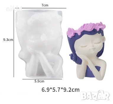 3D момиче с цветя ваза кашпа силиконов молд форма гипс смола , снимка 4 - Форми - 42365136