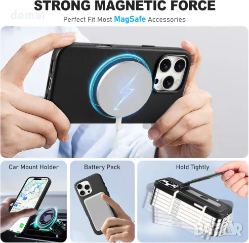 TUCCH Магнитен калъф за iPhone 16 Pro Max (6,9") 2024 с отделящ се портфейл, стойка, PU кожа, черен, снимка 6 - Калъфи, кейсове - 47541594