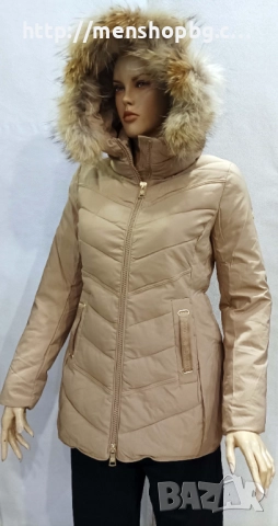 Големи размери яке с естествен пух - бежово, снимка 2 - Якета - 52042925