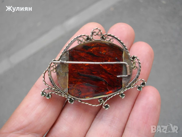 СТАРА ГОЛЯМА БРОШКА С КЕХЛИБАР , снимка 7 - Антикварни и старинни предмети - 51147498