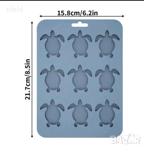 9 бр костенурка плосък силиконов молд форма фондан шоколад гипс декор, снимка 2 - Форми - 51201920