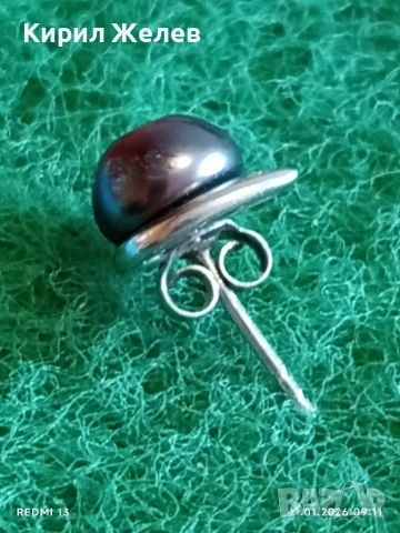 Сребърна обеца с Перла винтидж стил майсторска изработка 52811, снимка 3 - Обеци - 53059945