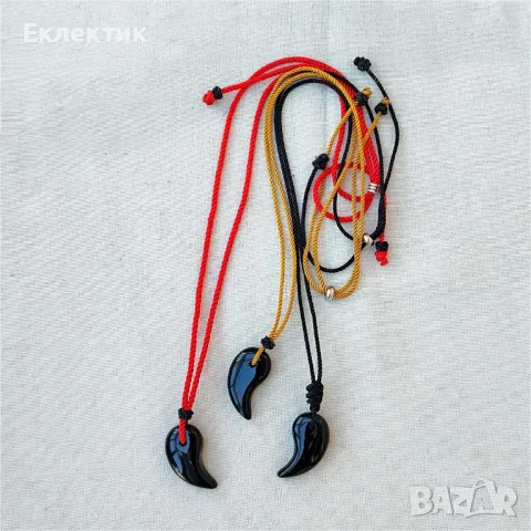 Колиета с голяма магатама от обсидиан и миланска корда, снимка 2 - Колиета, медальони, синджири - 48126733