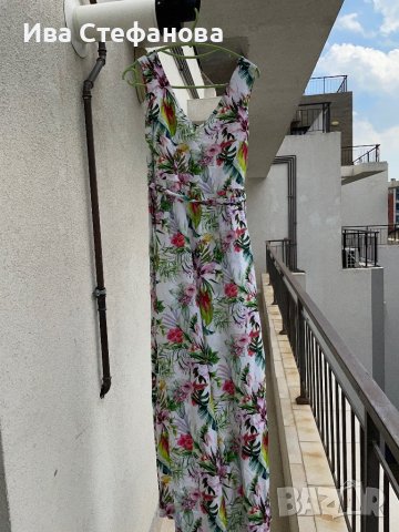 Уникален елегантен дълъг гащеризон тропически принт екзотичен десен диви цветя Mohito, снимка 4 - Гащеризони - 42020652