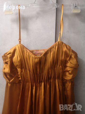 Официална Рокля цвят тиква, естествена коприна, М, снимка 6 - Рокли - 42473384