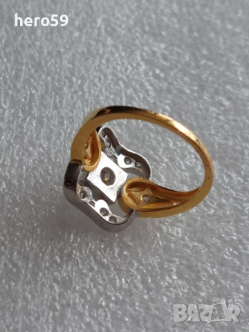  Дамски сребърен пръстен с лабораторен  диамант и 18 каратова позлата, снимка 11 - Пръстени - 51550438