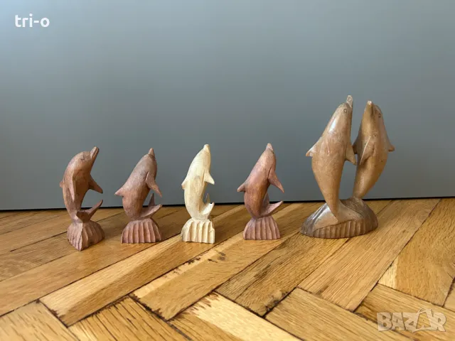Малки дървени фигурки Делфини, снимка 4 - Статуетки - 48972296