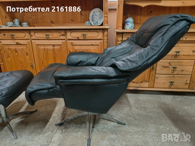 Relax кресло с отоманка от естествена кожа , снимка 2 - Дивани и мека мебел - 52885955
