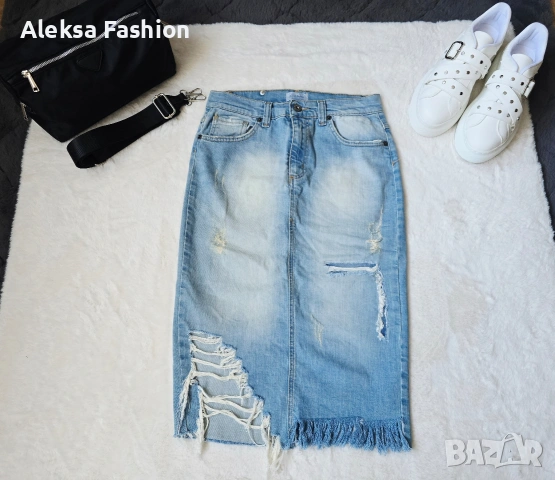 Дамска дънкова атрактивна пола, снимка 5 - Поли - 38639605