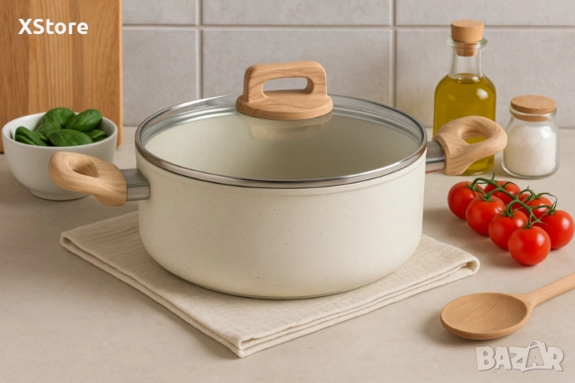 Тенджера Voltz Nice, Кован алуминий, Мраморно покр., Индукция, Кремав меланж, снимка 3 - Съдове за готвене - 52507633