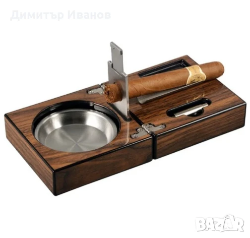 Кедров пепелник със стойка, ножица и пънчър за пури, снимка 4 - Други - 50979982