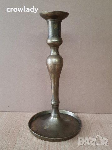 Възрожденски Автентичен стар бронзов свещник 19 век синия сахан, снимка 1