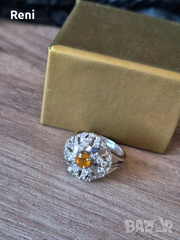 Старинен сребърен пръстен със сапфир, снимка 2 - Пръстени - 52641112