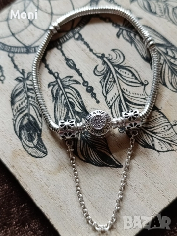 Сребърна гривна за талисмани, осигурителна верижка , снимка 2 - Гривни - 52477131