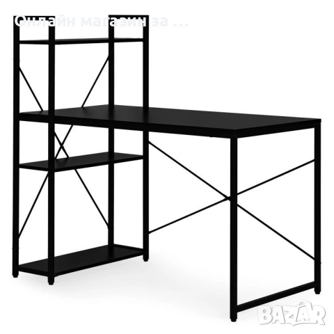 Компютърно бюро ModernHome, дървено, с рафтове за съхранение, черен, подсилена метална конструкция, снимка 6 - Бюра - 53380979