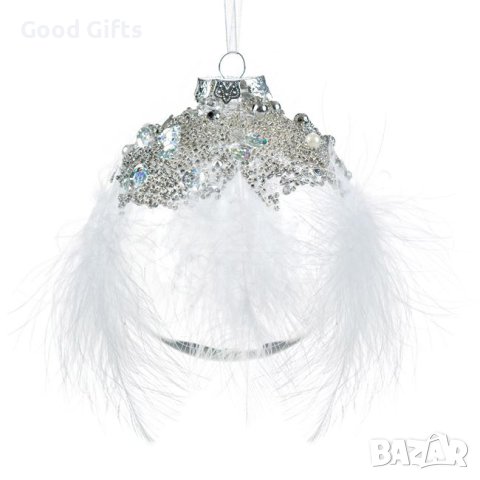 6 броя Прозрачна Топка за украшение за коледна елха, Пера с кристали