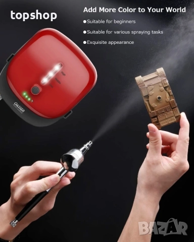 Комплект за аерограф Oasser, компресор, ръчен с двойно действие, литиева батерия, авто спиране с LED, снимка 3 - Гедорета - 51628764