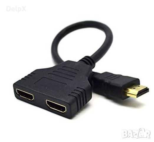 Кабел преходен изход HDMI(м) вход 2xHDMI(ж) 0,3m, снимка 1
