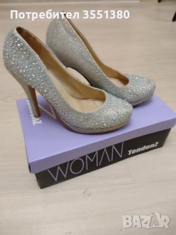 Официални дамски обувки на ток, с камъчета, снимка 1