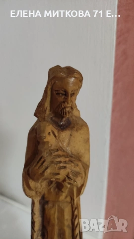 Дърворезба фигура на Исус с малко агънце на ръце, снимка 3 - Антикварни и старинни предмети - 53515010