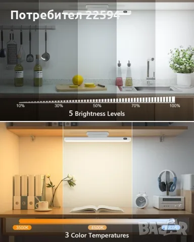 WILLED 5W LED осветление за кухня под шкаф презареждаема , с акумулаторна батерия - Бяла, снимка 4 - Лед осветление - 55853159