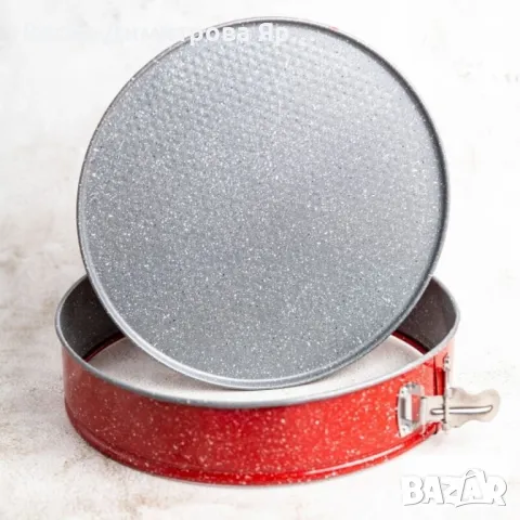 Форма за печене-ринг, 18*6.8см. Червен меланж /въгл.стомана, мрам.покр., снимка 2 - Форми - 47273319