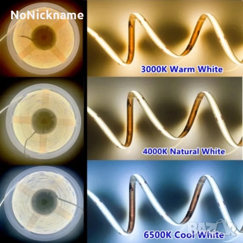 5М, 4000K, LED COB лента 8мм с DC 12V щепсел 2-пинов кабел димируема линейна светлина декорация, снимка 2 - Лед осветление - 52611100